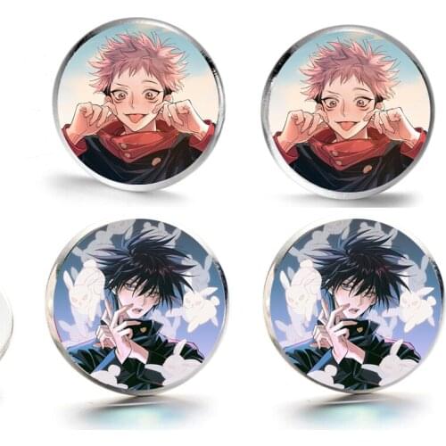 2021 Jujutsu Kaisen Stud Earrings Glass Cabochon Earings Fashion Jewelry for Men Women