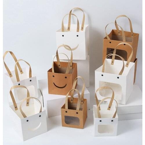 30pcs Kraft Paper Bags Christmas Gift Bags with Handle Square Baking Cookie Packaging Bags Wedding Party Favor Boxes