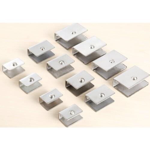 4Pcs 6-12mm Stainless Steel Square Clamp Holder Fixing Bracket Clip for Bathroom Glass Shelf Handrails Furniture Hardware S/M/L