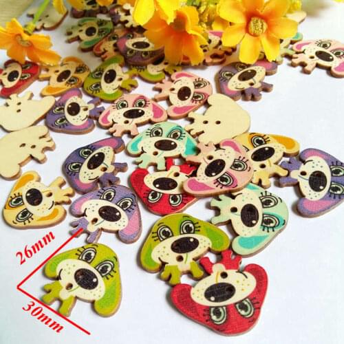 50 PCS wooden Button clasp wholesale Painted eyes cute little dog cartoon wood buttons for craft sewing decorative scrapbook