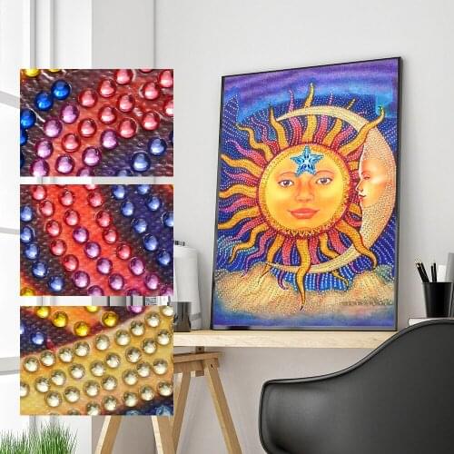 Special Shaped Diamond Painting Moon and Sun DIY Diamond Embroidery Art Kits Home Decoration Rhinestone Cross Stitch Decoration