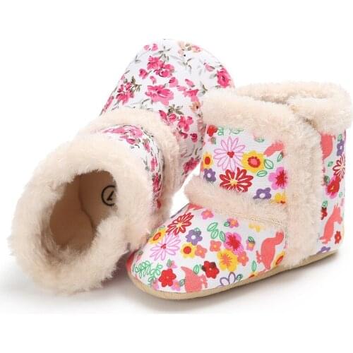 Newborn Baby Leopard Print Floral Wool Infant Cotton Padded Shoes Boots for Winter and Snow
