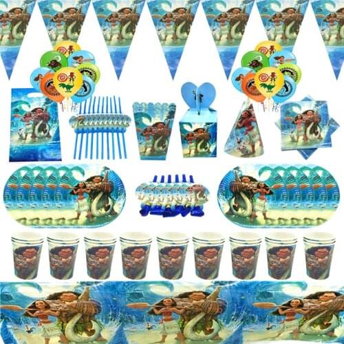 Disney Moana Theme Girls Birthday Party Decorations Disposable Tableware Set Paper Cup Plate Napkin Wedding Baby Shower Supplies