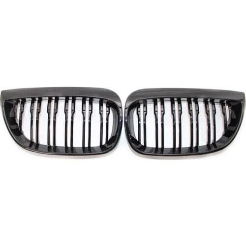 For BMW E81 E87 E88 1 Series 2004-07 Pair of Front Twin Slat Gloss Black Grille