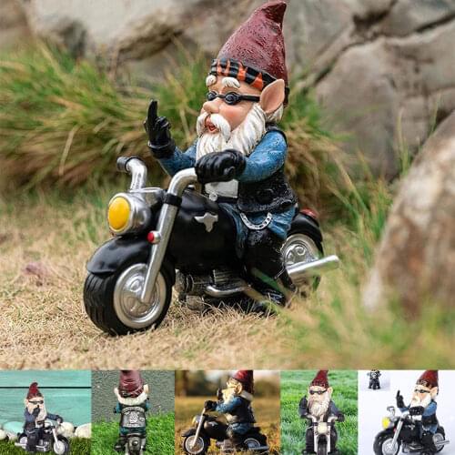 Motor Gnome Ornament Garden Decor Old Man with a Motorcycle Statues for Indoor Outdoor Home or Office Creative Gift