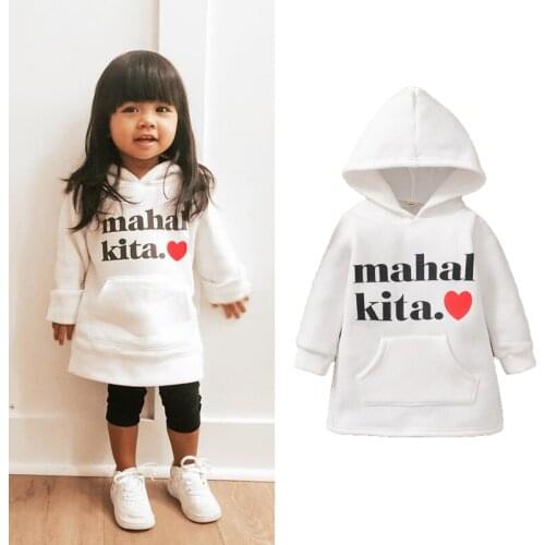 FOCUSNORM 0-5Y Autumn Lovely Baby Girls Hoodies Dress Outwear Letter Printed Long Sleeve Pullover A-Line Dress