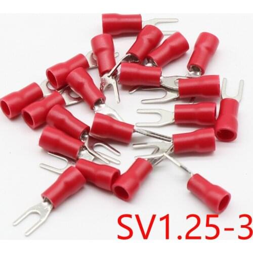 SV1.25-3 Red Furcate Terminal Cable Wire Connector Insulated Wiring Terminals electrical Lug crimp terminal 100PCS SV1-3 SV