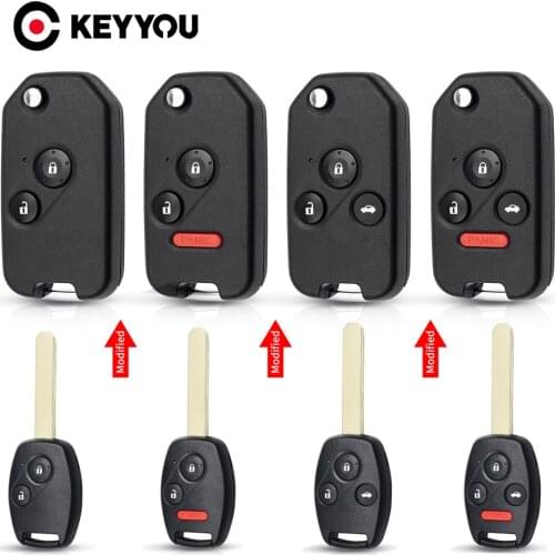 KEYYOU For Honda Fit Accord Civic 2006-2011 CRV 2018 Pilot Modified Remote 2/3/4 Buttons With Rubber Pad Flip Car Key Shell Case