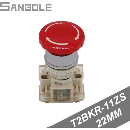 T2BKR-11ZS Red Mushroom head Lock Red Push Button Switch 22MM Emergency stop Control electric button switch