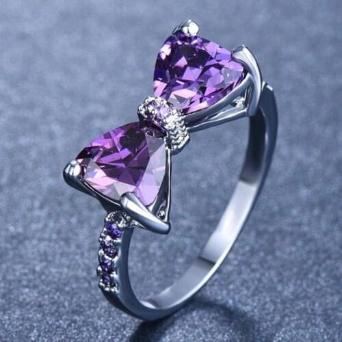 Romantic Purple Bowknot Zircon Rings For Women Engagement Valentine Promise Vintage Modern Ring New Arrival Lucki Charm Ring