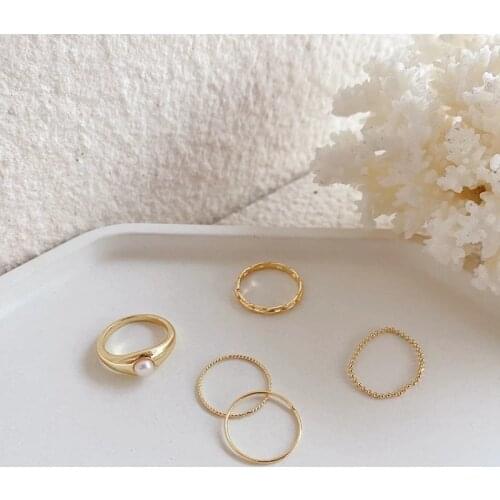 Korean Persona Simple Fashion Metal Finger Ring Twist 5 pcs/set Rings For Women Girls Elegant Pearl knuckle Rings Jewelry Party