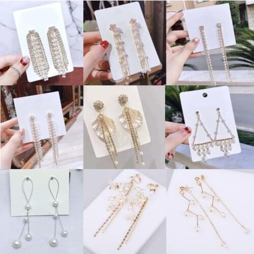 Trendy Elegant Created Big Simulated Crystal Pearl Long Earrings Pearls String Statement Drop Earrings For Wedding Party Gift