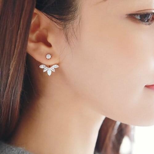 Fashion New Womens Fashion Earring Rhinestone Flower-Shaped White Crystal Sweet Metal With Gems Ear Stud Earrings For Girl