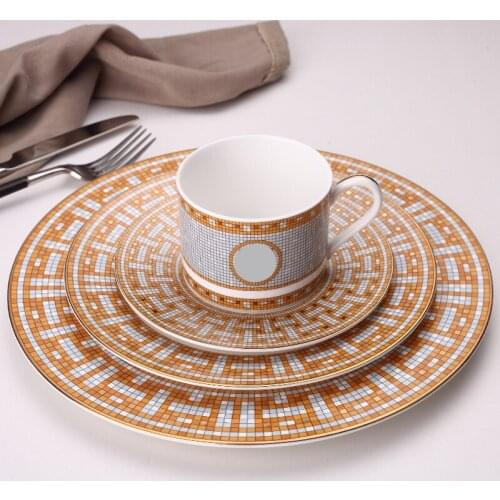 Mosaic Tableware Ceramic Steak Plate Dessert Dishes Coffee Cup Saucer Set European Drinkware Cake Dish Pasta Salad Tray 1set