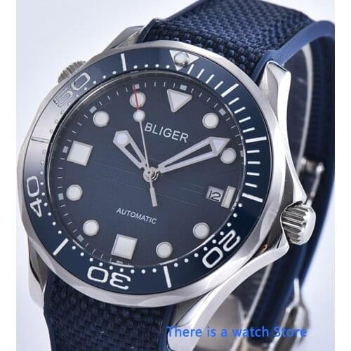 Bliger 41mm Automatic Men Watch MIYOTA 8215 Movement Luminous Sapphire Crystal Date Indicator Leather Strap Wristwatch Men