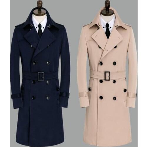 Mens trench coats man double breasted long coat men clothes blue khaki overcoat long sleeve spring autumn big size S - 9XL