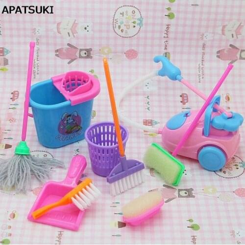 1SET Household Cleaning Tools for Barbie Doll Accessories For Barbie 9pcs Mini Doll Accessories Dollhouse Child Educational Toys