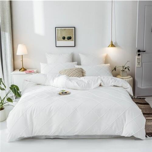 Checker Diamond Pinch Pleated Duvet Cover Ultra Soft Microfiber White Gray Bedding Set Sheet Pillowcase Twin Queen King 4/6Pcs