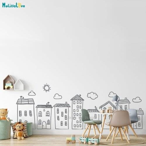 Doodle City Wall Art Decals for Kids Room Playroom Preschool Nursery Decor Handmade House Stickers Modern Murals YT4313