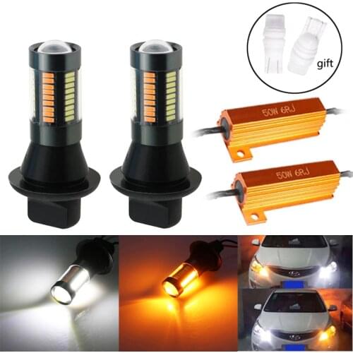 NHAUTP 2Pcs 1156 Dual Color BA15S T20 7440 P21W W21W PY21W LED Canbus Bulbs No Error Car Turn Signal Lights DRL 4014 66-Smd