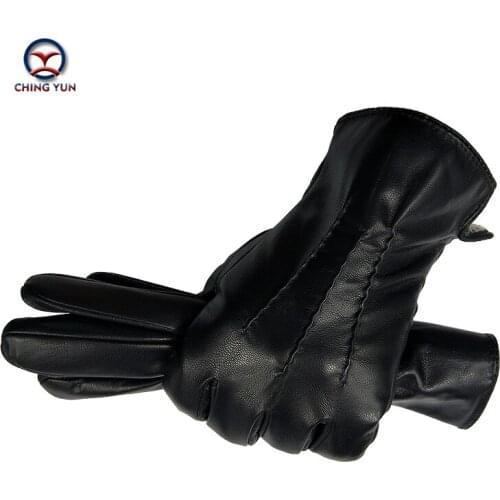 CHING YUN 2020 New Winter man Sheepskin gloves male warm soft black sewing design men mittens Flannel lining Warm mens Gloves