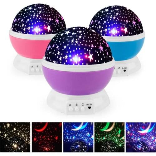 Novelty LED Rotating Star Projector Lighting Moon Starry Sky Children Baby Night Sleep Light Battery Emergency Projection Lamp