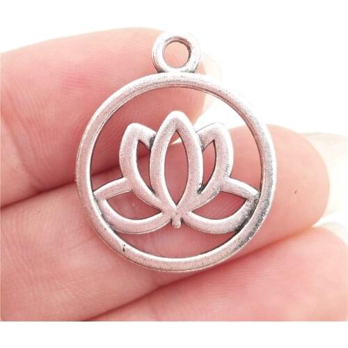BULK 30 Zinc Alloy Lotus Flower Charms Om Ohm Yoga Symbol Pendant fit DIY Jewelry Making 20*24mm 1.4g