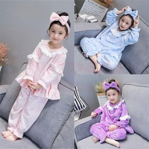 2020 Velvet Christmas Children Pajama Sets for Girls Boys Pyjamas Kids Sleepwear Baby Clothing + Headwear Girls Pijamas 2-8Years