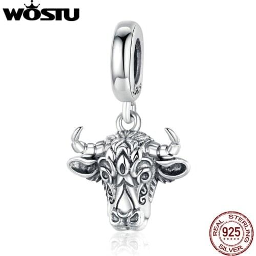 WOSTU 100% 925 Sterling Silver Tauren Cow Animal Charms Fit Original Bracelet Pendant For Women Beads For Jewelry Making CQC1316
