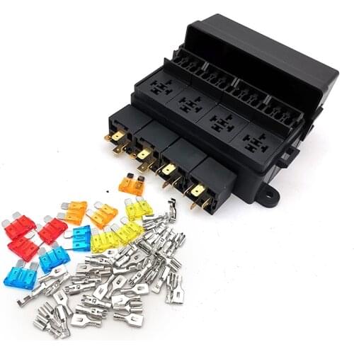4PCS 4Pin 12V 40A Relays 12 Way Blade Fuse Holder Box with Spade Terminals and Fuse