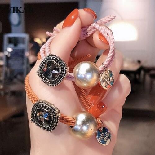 Elegant Shiny Diamond Elastic Hair Bands Women Sweet Pearl Ponytail Organza Scrunchie Set Hair Ropes Hair Accessories Headwear