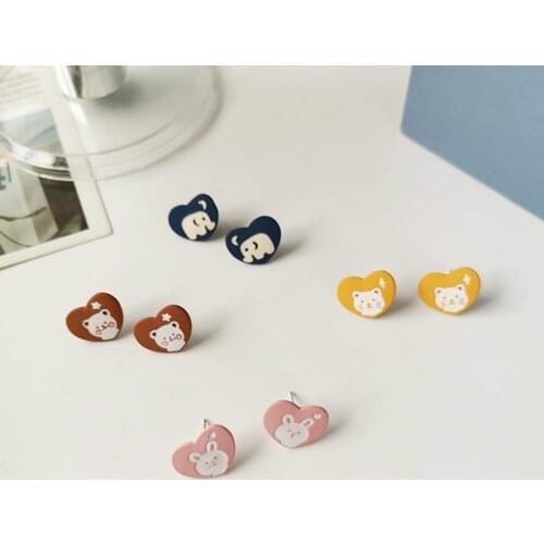 S925 Needle Cute and funny little animal elephant bear kitten rabbit small and sweet earrings