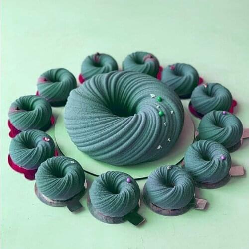 SHENHONG Gray and White Turbine Silicone Cake Molds Party Mousse Moulds DIY Spiral Dessert Pastry Baking Tools Kitchen Bakeware