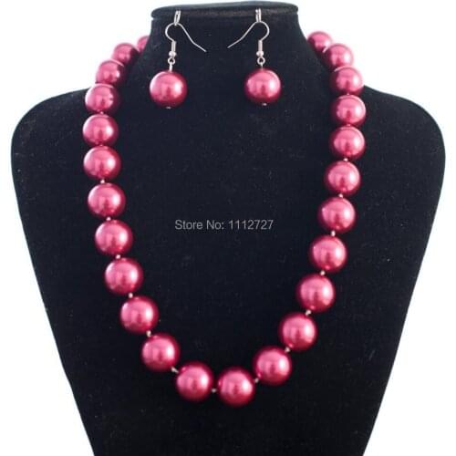 Discount!DIY 1set 12mm Rose Sea Shell Pearl Necklace Earrings 18" beads jewelry making AAA+++ about33pcs/strands Wholesale Price
