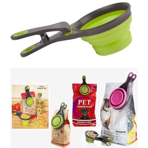 Portable Folding Silicone Dog Spoon With Clip Pet Food Container Measuring Cup Dogs Feed Storage Tool Pet Supplies Dog Products