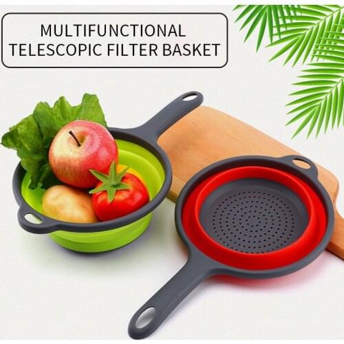 Foldable Silicone Colander Fruit Vegetable Washing Basket Strainer With Handle Strainer Collapsible Drainer Kitchen Tools