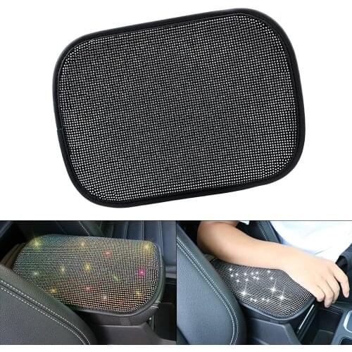 Car Armrest Mat Cover Decoration Rhinestone Crystal Auto Armrests Cushion Pad Auto Storage Carpet Protector Universal