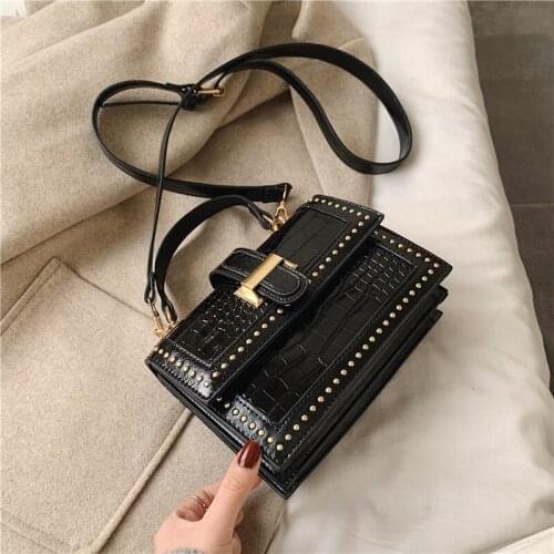 Rivets PU Leather Messenger Bags for Women 2021 Fashion Crossbody Shoulder Bag Female Luxury Travel Handbags and Purses