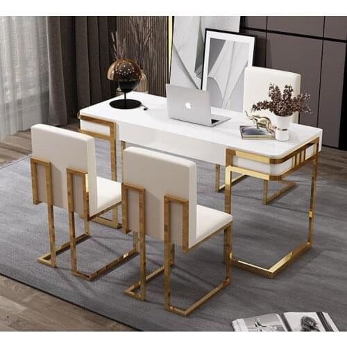 Light luxury desk Nordic stainless steel computer desk simple modern office desk and home study desk