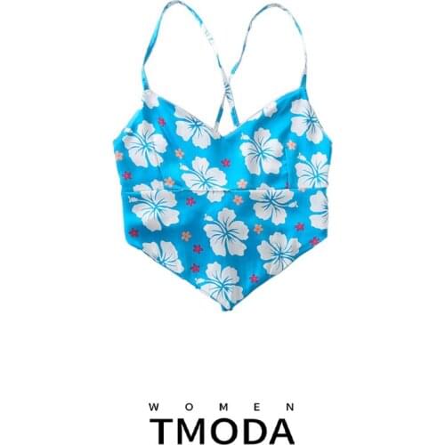 TMODA1324 2021 New Women Vintage Flower Print Spaghetti Strap Sexy Chic Camis Tank Ladies Summer Backless Bowknot Sling Tops