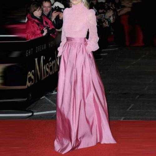 Elegant Skirts For Women Pockets Long Female Adult Skirt faldas jupe femme Pink A Line Pleated Skirt