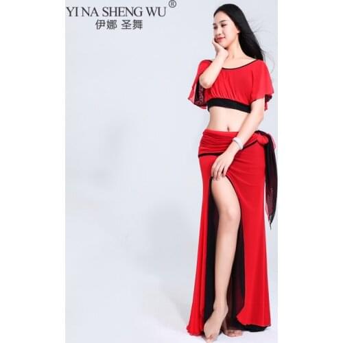 Women Oriental Practice Wear Professional Eastern Bellydance Belly Dance Costume Set Top Split Long Skirt Suit Outfit Clothes