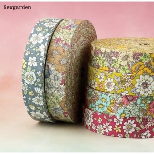 Kewgarden Handmade Tape DIY Hairbow Corsage Accessories 1.5" 1" 38mm 25mm 10mm Print Flower Fabric Double Cloth Ribbon 10 Meters