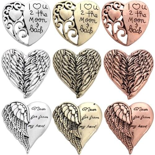 6pcs/lot Snap Jewelry 18mm Snap Buttons Vintage Metal Angel Wings Love Heart Snaps Fit Leather Silver color Snap Button Bracelet