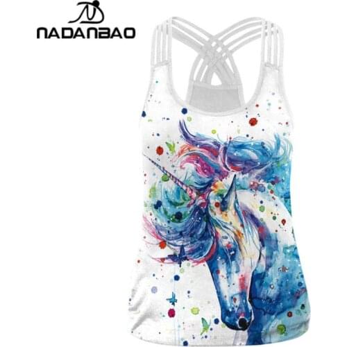 NADANBAO 2021 HOT Sale Womens Tops Tees Sexy Bodycon Unicorn Print Tank Top Fitness Vest Shirts Sleeveless White Sling T shirts