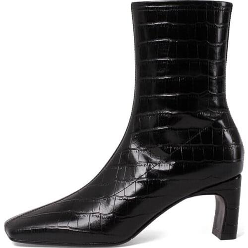 Winter for woman new fashion Consice New Square toe Brown Zipper Big size retro Block heels Ankle boots 34-40