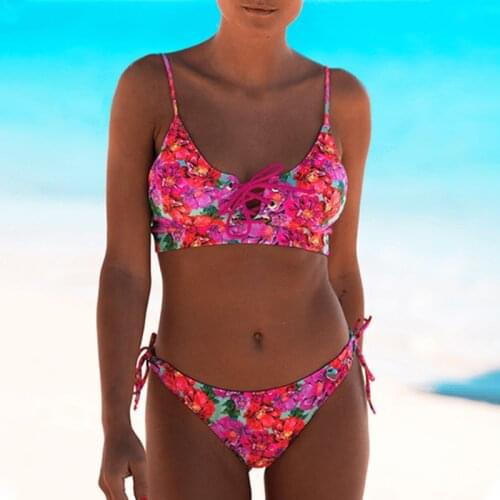 Mossha Brazilian floral print bikini set String lace up swimsuit High cut swimwear women String beach wear Bathing suit Biquini