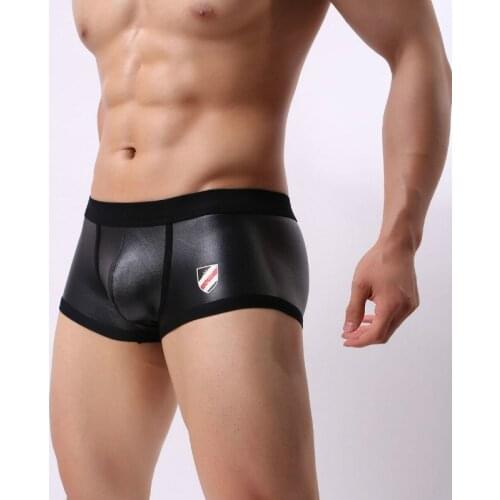 Faux Leather Boxer Sexy Gay Swimwear Mens Swimming Trunks Board Surf Beach Short Swimsuits Briefs Mayo Sungas De Praia Homens