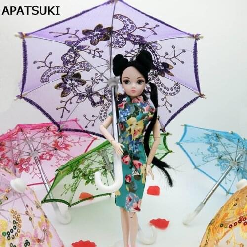 Doll Accessories Handmade Umbrella For Barbie Doll House Decoration Transparent Gauze Random Color Girl Birthday Christmas Gift