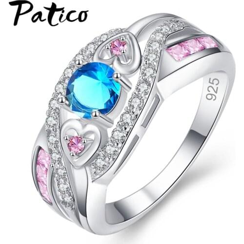 Drop Shipping 925 Sterling Silver Love Finger Rings For Women Blue Stones Metal Knuckle Ring Engagement CZ Cubic Zircon Jewelry
